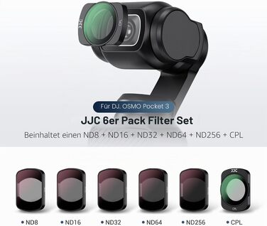 Набір магнітних фільтрів JJC 6в1 для DJI Osmo Pocket 3: ND8, ND16, ND32, ND64, ND256 та CPL (поляризаційний), світлофільтри для екшн-камери