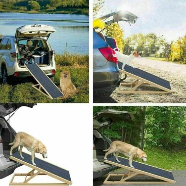 Дерев'яна рампа для собак та котів, складана, портативна, для софи, ліжка та авто, з антиковзким покриттям, 4-ступенева, регульована висота, 100 x 40 см