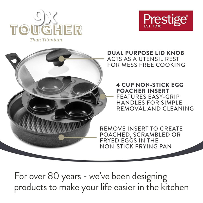 Набір сковорідок PRESTIGE 9 x Tougher: 3 шт. (21/25/29 см) з антипригарним покриттям, стійким до подряпин, індукційні, з ергономічними ручками, безпечні для духовки та посудомийної машини