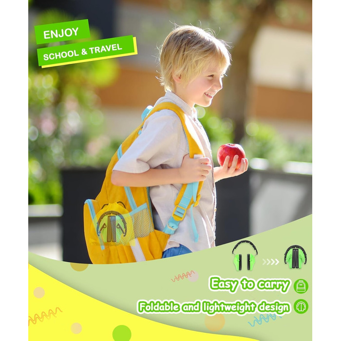 Навушники для захисту вух дитячі, SNR 26dB, для сну, навчання, регульоване наголов'я (зелені)