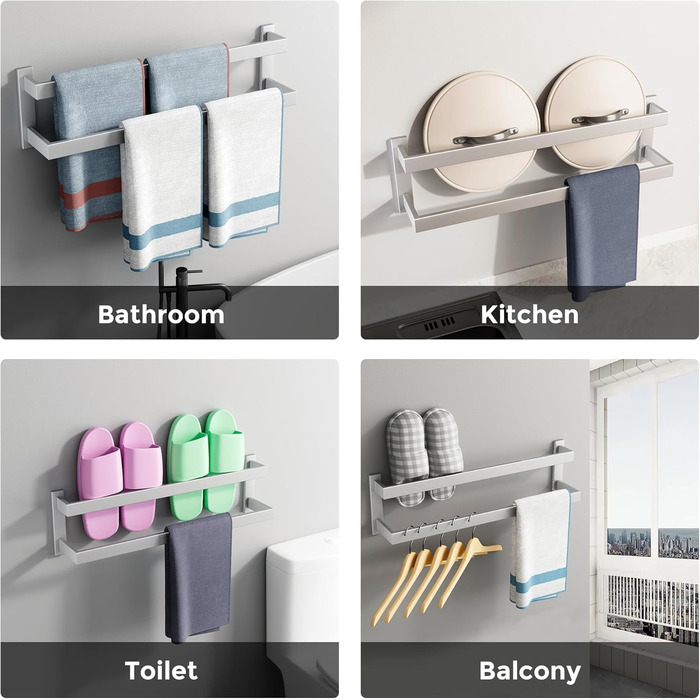 Тримач для рушників SAYAYO: настінна полиця для рушників на 3 секції, 64 см, нержавіюча сталь, для ванної кімнати та кухні