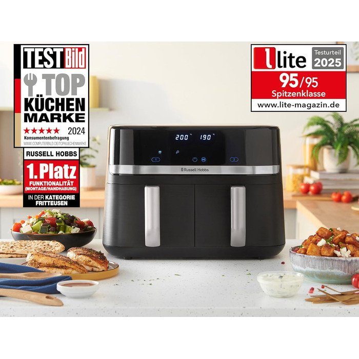 Фритюрниця Russell Hobbs SatisFry з 2 камерами, 9л, Rapid AirFryer, 9 програм, тиха робота, миється в посудомийній машині