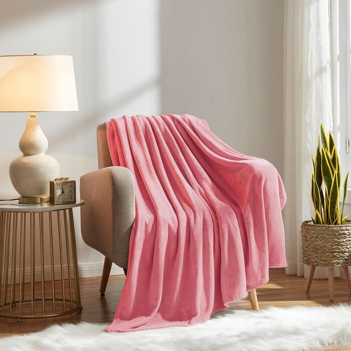 Плед з мікрофібри KMUSET, теплий та м'який, білий (50'x60') / лосось, Twin (60'x80')