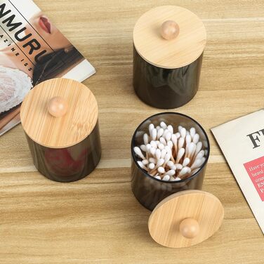 Набір контейнерів для ватних паличок та дисків, 3 шт, чорний, для косметики та ванної кімнати