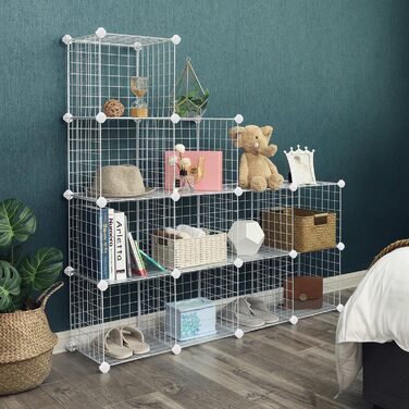 SONGMICS Grid Panel Shelf, Storage System, Cube Shelf, Set of 12 Cubes, for Shoes, Books, Living Room, Bedroom, Expandable, 31 x 93 x 123 cm, White LPI34W