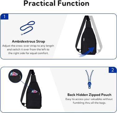 Сумка-слінг WATERFLY на груди для жінок та чоловіків, чорна, мультифункціональна, повсякденна