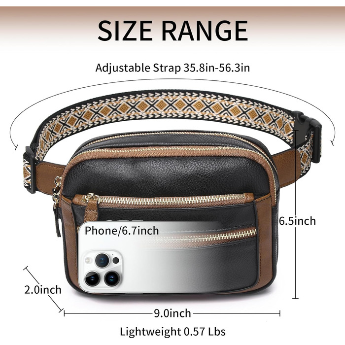 Чоловіча та жіноча поясна сумка з натуральної шкіри, універсальна сумка через плече, сумка на пояс, чорно-коричнева (10#)