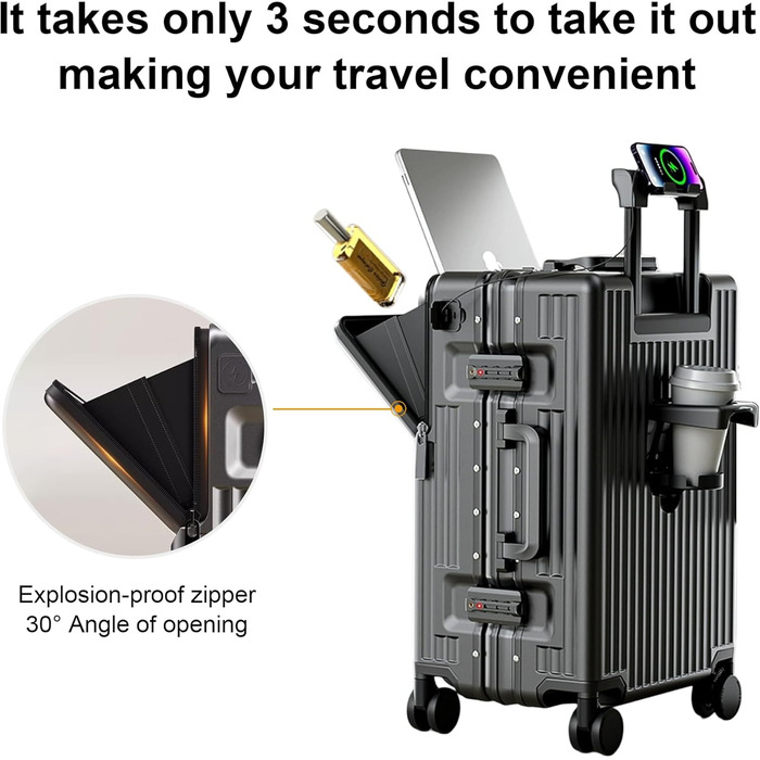 Чемодан ручної поклажі для весни/літа, відповідає вимогам авіакомпаній, з TSA-замком, 360° колесами, PC-корпусом та міцним алюмінієвим каркасом, підходить для розмірів 20'', 24'' та 26'' (20'', 24'') Чорний