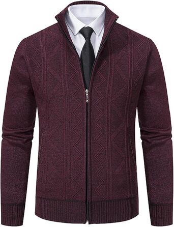 Чоловічий кардиган на блискавці з кишенями, в'язана куртка, лонгслів, світшот Regular Fit, в'язані куртки, зимовий пуловер, тепла куртка, класичний в'язаний пуловер для м'якої осені, XXL, червоний