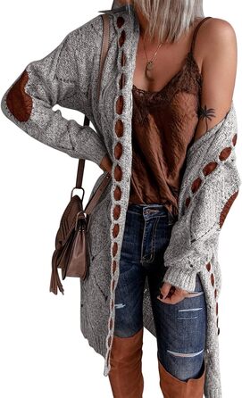 Кардиган жіночий HOBIBEAR Casual Oversized, теплий в'язаний, сірий, з V-подібним вирізом