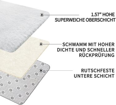 Килимок для вітальні Sour Lemon, 60 x 120 см, сірий, для спальні, миючий, нековзний, пухнастий, з бахромою