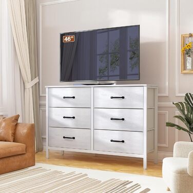 LYNCOHOME Chest of Drawers with Drawers, Fabric Chest of Drawers, TV Stand Sideboard with 6 Fabric Drawers, Storage Cabinet Bedroom Drawer Chest Kitchen Storage Furniture for Office Hallway