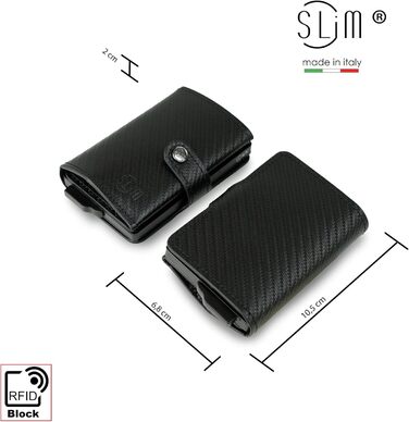 Стильний гаманець Slim Geldbörse для чоловіків та жінок з RFID захистом, відділенням для монет, карбон, чорний, Made in Italy