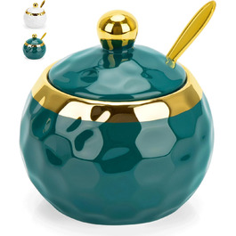 Керамічні солянки та цукерниці з кришкою та ложкою, набір для дому та кухні, зелений малюнок мармуру