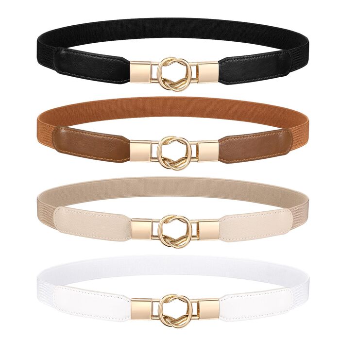 Жіночий еластичний пояс WERFORU (4 шт.) - чорний, коричневий, білий, бежевий - для талії 95-108 см, з золотою пряжкою