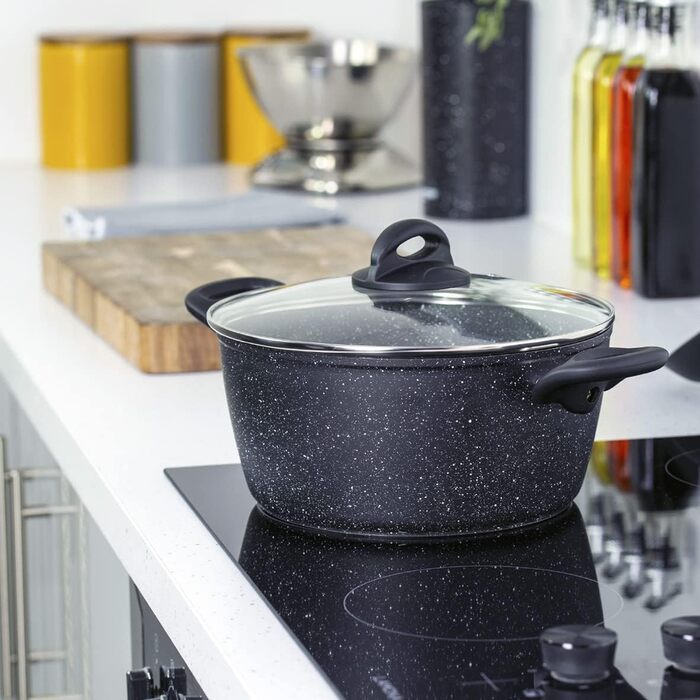 Каструля Blackmoor 16 см з кришкою, чорна, 24 см, нержавіюча сталь