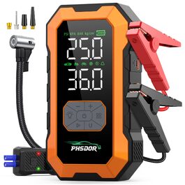 Пусковий пристрій (бустер) 8000A з компресором 150PSI та Powerbank 25000mAh для авто (бензин до 12л, дизель до 10л), з LED-ліхтарем, помаранчевий