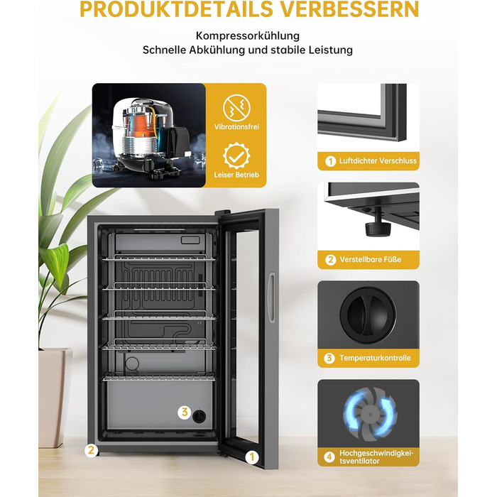 Міні холодильник WIE 70 літрів з подвійними скляними дверима, регульованими полицями для дому, кухні, бару, офісу. Для соди, пива, вина. Тиха робота, 105 доз.