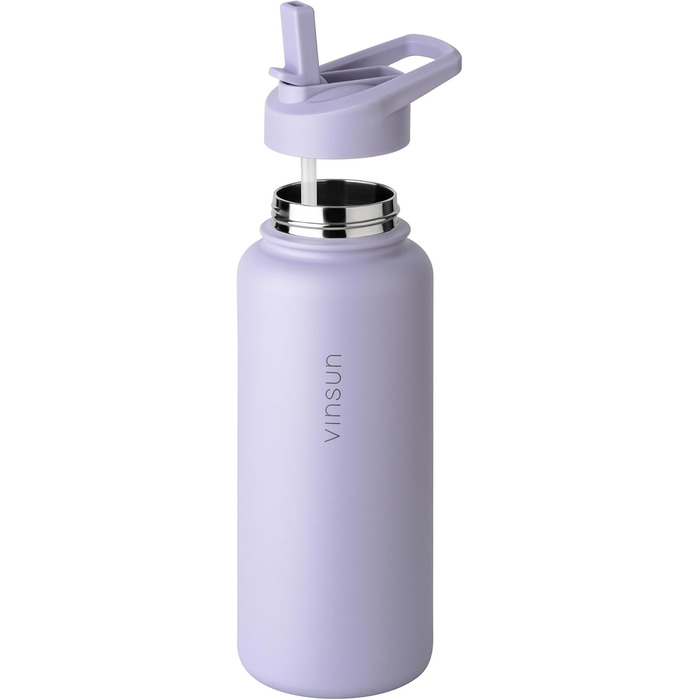 Stainless steel water bottle, purple, 1L - Straw, drinking spout - leak-proof, carbonated beverage compatible, BPA-free - Thermos bottle, sports, outdoor, school, university, bicycle, hiking, gym