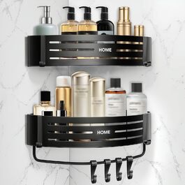 Дзеркальна поличка для душу Carehabi без свердління, 2 шт. з 8 гачками, чорна. Органайзер для ванної кімнати, кухні