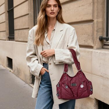 Сумка жіноча TIAASTAP Klein City Bag вінтажна червона шкіряна через плече Hobo Bag з багатьма відділеннями