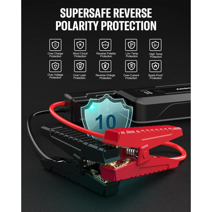 Powerbank для авто 12V Starthilfe 3000A: пусковий пристрій з LED, для бензину/дизеля (10/8L), сірий