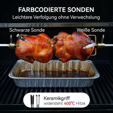 Бездротовий термометр для м'яса BFOUR з 2 зондами, Bluetooth, LCD-дисплей, керування через додаток, цифровий термометр для приготування на грилі, в духовці, диморі, BF-40 PRO чорний