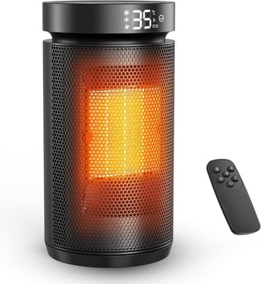 Електричний обігрівач 1500W PTC кераміка, тихий 34 dB, з термостатом, таймером 12 год та захистом від перегріву та перекидання. З пультом керування, чорний.