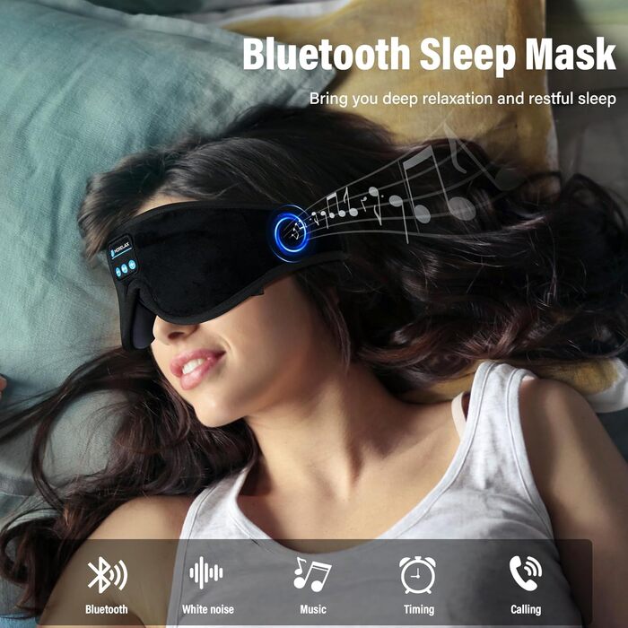 Маска для сну з Bluetooth-навушниками, 3D маска для сну, бездротова музична маска для сну для тих, хто спить на боці/спині, чорний колір