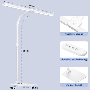 LED лампа для столу Doppelkopf з регулюванням яскравості, 24W, 80 см, денне світло, захист очей, 5 температур кольору, 5 рівнів яскравості, для роботи, дому, офісу, навчання, читання