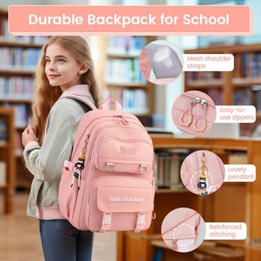 Шкільний рюкзак Tanou для дівчаток-підлітків, велика місткість, чорний (9573# Рожевий)