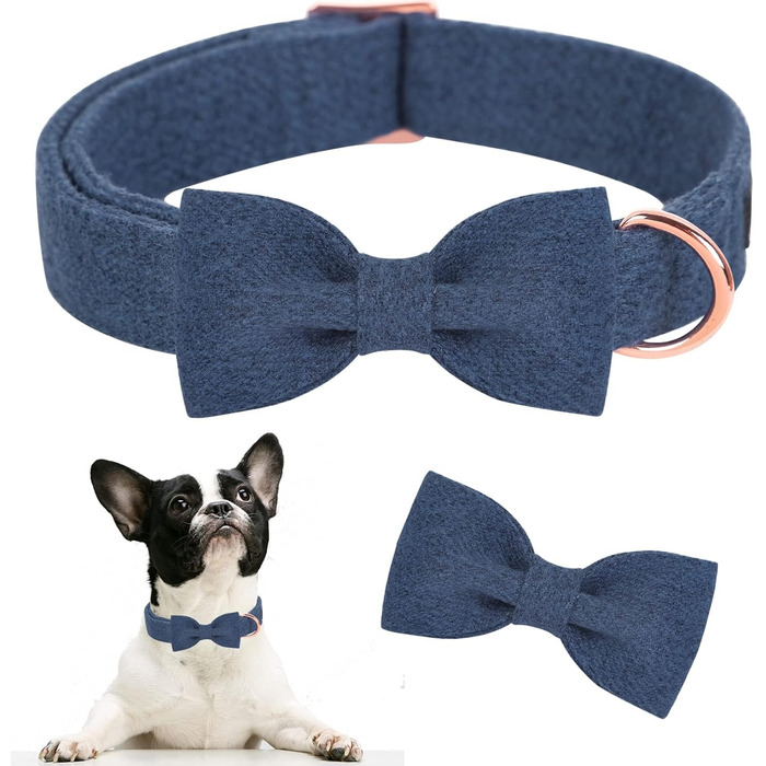 Нашийник для собак дівчаток Aring Pet, бавовняний, з бантиком, регульований, для великих собак, XS, темно-синій