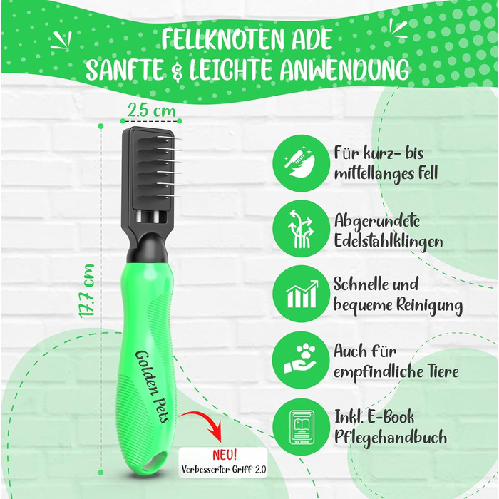 Інструмент для видалення ковтунів Profi Entfilzungsmesser 2.0 для собак та котів - видаляє ковтуни, підходить для короткого та довгого хутра, для тварин будь-якого розміру. Округлена клинка + Е-book з догляду (6 клинки)