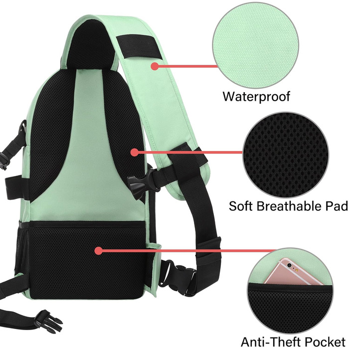 MOSISO Сумка для камери на плічі, універсальна для DSLR/SLR/беззеркальних камер, з тримачем для штатива, знімні модульні вставки, сумісна з Canon/Nikon/Sony/Fuji, м'ятно-зелена