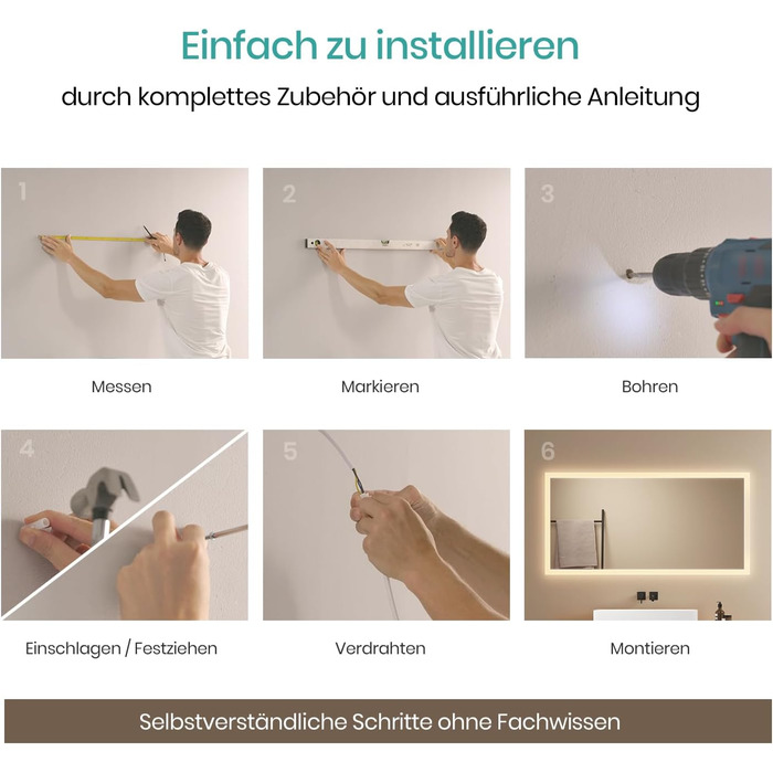 Дзеркало для ванної кімнати EMKE® з підсвічуванням 80x60 см, тепле біле світло 3000K, вимикач, вертикальна/горизонтальна установка, IP44, енергозберігаюче