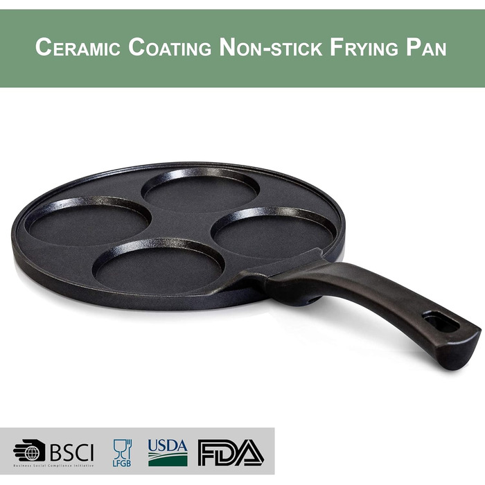 INTIGNIS® Non-Stick Pancake Pan – Mini Pancake Maker with Multiple Holes, 4 Holes, Crêpe and Pancake Pan in American Style for Perfect Individual Pancakes (26 cm, 4 Baking Molds)