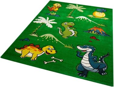 CARPETIA Children's Rug Dinosaur Children's Room Rug Dinosaurs Green Size 160 cm Round