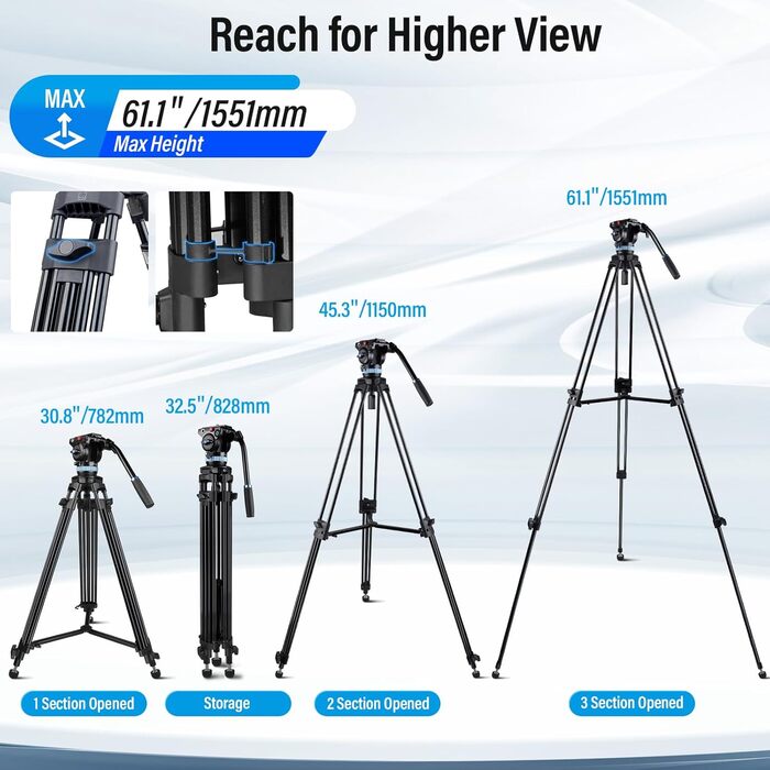 Штатив SIRUI AM-15S з плавним голівкою: професійний штатив/відеоштатив/трипод для камер, максимальне навантаження 10 кг