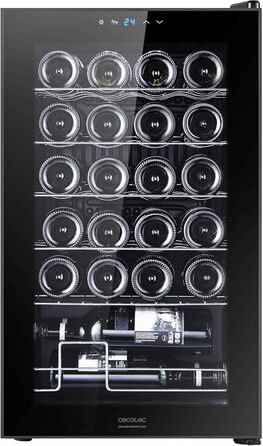 Холодильник для напоїв Cecotec Bolero GrandSommelier 2050 Black - 24 пляшки, компресорний, чорний. Регулювання температури 5-18°C, тиха робота.