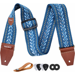 Гітарний ремінь 5,1 см з бавовни з шкіряними кінцями для бас-гітари, електрогітари та акустичної гітари, синій