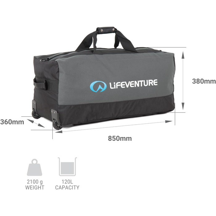 Lifeventure Seesack 'Expedition' with Wheels | 120 Liters, large robust, reinforced wheels, compact storage (Grey)