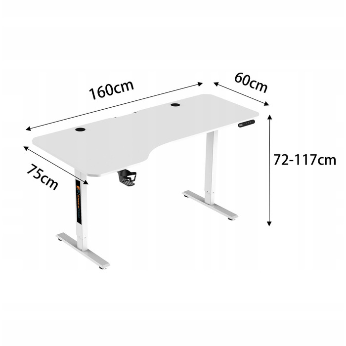 Ігровий стіл Electroprime Flow з підйомним стільницею, білий (160x75 см)