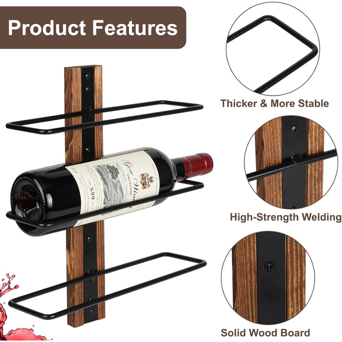 Настінна полиця для вина DBREAKS на 9 пляшок, дерев'яний тримач для вина, органайзер для винної пляшки для вітальні, спальні, винного погреба, бару