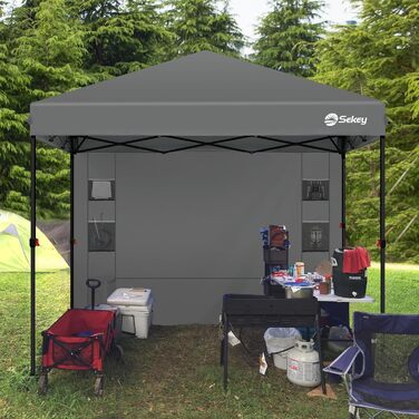 Sekey One-Touch Pop-Up Pavilion 3x3 Waterproof, Winter-Proof, Foldable 3x3m Pavilion with Thickened Tubes, Party Tent Pavilion for Camping, Festival, Party (Gray, with Back Wall)