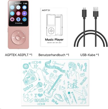 MP3 плеєр AGPTEK 64GB Bluetooth 5.3, Радіо, 1.8