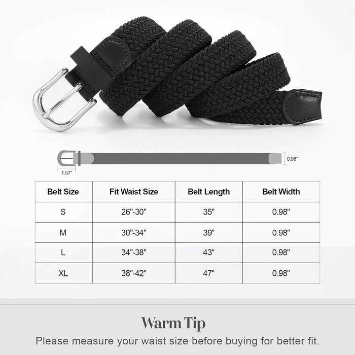 Жіночий плетеный еластичний пояс JASGOOD, льон, 2.5 см, чорний + сірий (срібна пряжка), розмір M (до 86 см)