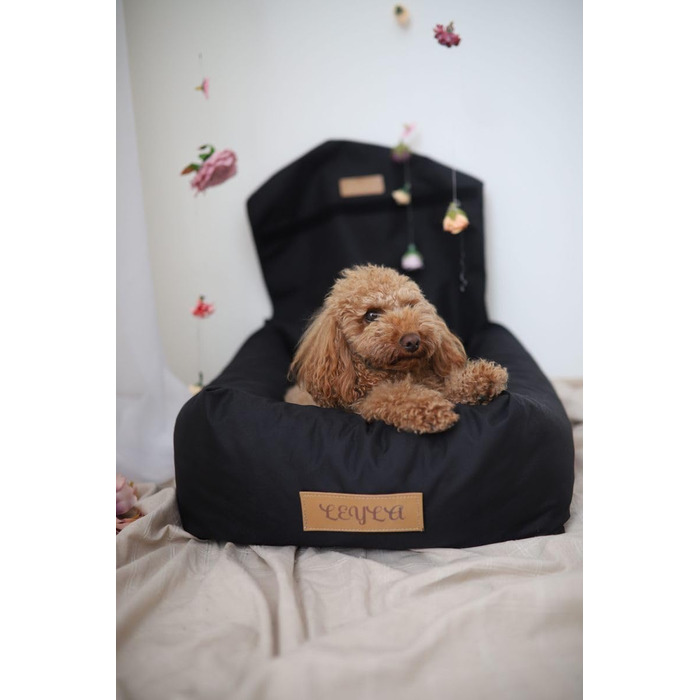 Крісло для собак у машину Petsen з іменем, чорне, для маленьких собак, з поводом