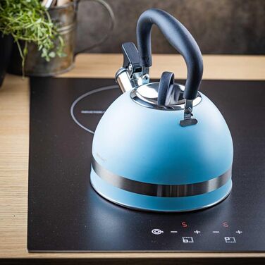 Чайник Kinghoff 1.8L з нержавіючої сталі, Induktion, з свистком, матовий синій, KH-1857