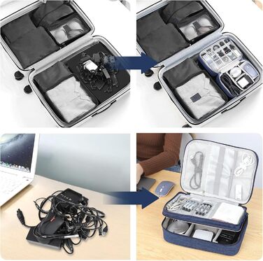 Органайзер для кабелів AiQInu: універсальна дорожня сумка-кубик, 3 шари, водонепроникний, для кабелів, powerbank, USB, SD карт (темно-синій)