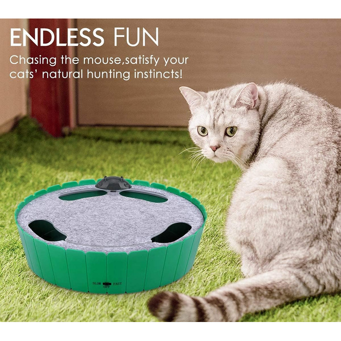 Pawaboo Cat Toy Electric Mouse, Interactive Kitten Toy Cat Bed Scratch Mat Catnip, Cute and Safe Toy Play Ball for Small Cat Play Biting Chewing - Green